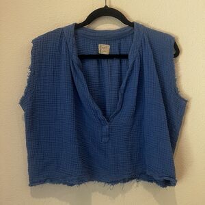 9 SEED Tank Top Idyllwild Sleeveless Top Moroccan Blue Gauze Cotton Size M/L